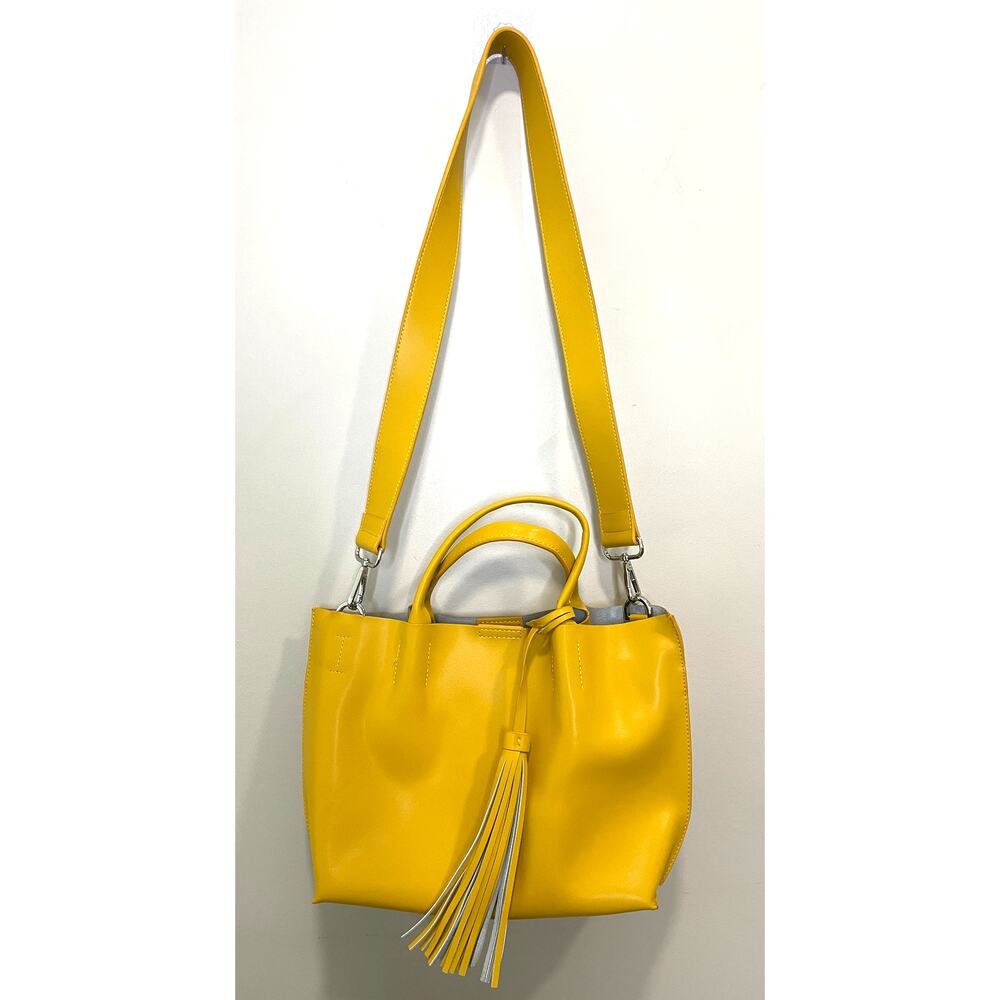 COLAB Leather Tassel MUSTARD YELLOW Handbag Removable Inner Pouch